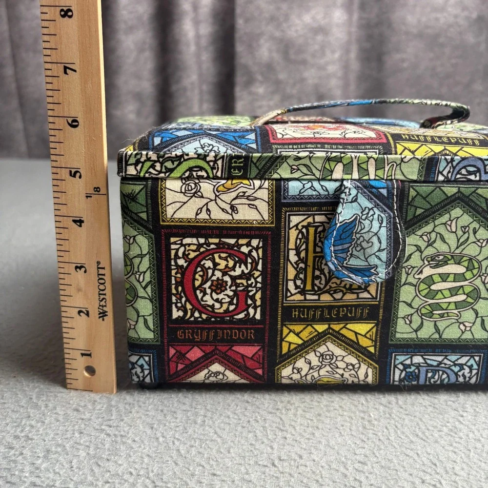 Harry Potter Stained Glass House Crests Fabric Sewing Basket Storage Box